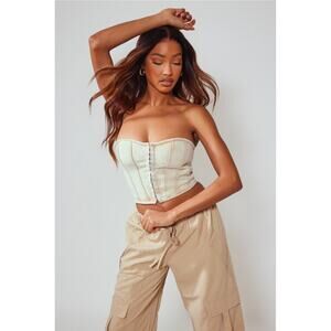 PrettylittlethingWashed Stone Denim Hook And Eye Structured Corset Top US Size 2